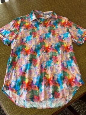 Robert Graham Multicolor Watercolor-Print Short Sleeve Button-Down Shirt